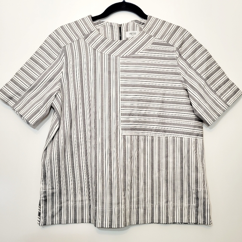 Per Se by Carlisle Black & White Striped Jasmine Italian Cotton Top in  Size 10